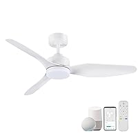 48 Inch Smart Ceiling Fans with Lights Remote Control,Dimmable LED Light,Outdoor Indoor Modern Ceiling Fan,Quiet DC Motor,WIFI Alexa App Workable,Matte White for Bedroom Living Room Patio