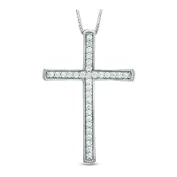 925 Sterling Silver 0.50 cttw Round White Diamond Religious Crufix Cross Pendant for Women (Color I-J, Clarity I2-I3) 18