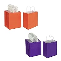 Each 100 Pack Medium Orange & Purple Kraft Paper Gift Bags with Handles Bulk