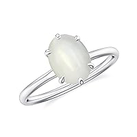 Natural Moonstone Oval Solitaire Ring for Women in Sterling Silver / 14K Solid Gold/Platinum
