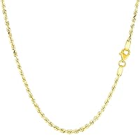 14k SOLID Yellow or White Gold 2.00mm Shiny Diamond-Cut Royal Solid Rope Chain Necklace for Pendants and Charms with Lobster-Claw Clasp (7