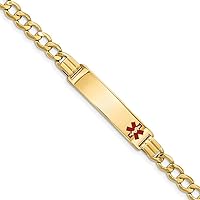Saris and Things 14K Yellow Gold Medical Red Enamel Semi-solid Curb Link ID Bracelet