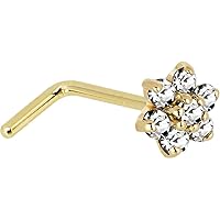 Body Candy Solid 14k Yellow Gold Clear Cubic Zirconia Flower LShaped Nose Stud Ring 20 Gauge