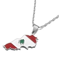 Liban Map With Flag Pendant Necklace Jewelry Lebanon Map Chain Necklace