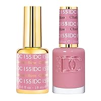 DC Duo Gel & Matching Lacquer Polish Set Soak off Gel NAIL All In One Daisy Top Coat for Nails (with bonus side Glitter) Made in USA (155 Chateau Rose)