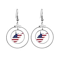 Virginia USA West Map Stars Stripes Flag Shape Earrings Dangle Hoop Jewelry Drop Circle