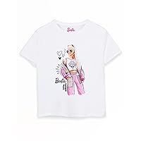 Barbie Girls Short Sleeve T-Shirt | Young Ladies Pose Stylish Sketch Graphic Tee | Kids White Fashion Top | Doll Movie Gift