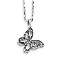 925 Sterling Silver Polished Prong set Open back Spring Ring Black Diamond Butterfly Angel Wings Pendant Necklace Measures 20.25mm Wide Jewelry for Women