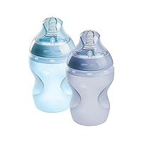 Baby Bottles, Natural Start Silicone Anti-Colic Baby Bottle with Slow Flow Breast-Like Nipple, 9oz, 0m+, Self-Sterilizing, Baby Feeding Essentials, Blue, Pack of 2