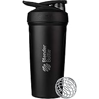 Strada Shaker Cup Insulated Stainless Steel Water Bottle with Wire Whisk, 24-Ounce, Black