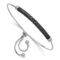 4.45mm 925 Sterling Silver Rhodium Plated Black Spinel Bar Adjustable Bracelet Jewelry for Women