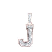 The Diamond Deal 10kt Two-tone Gold Mens Baguette Diamond J Initial Letter Charm Pendant 1-3/8 Cttw