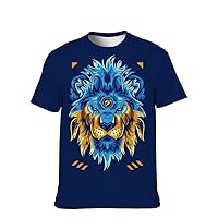 Mens Funny-Graphic T-Shirt Cool-Tees Novelty-Vintage Short-Sleeve Hip Hop: 3D Lion Print Crewneck Casual Holiday Fishing Gift