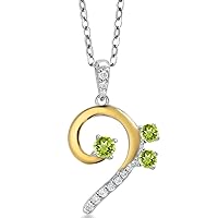 Gem Stone King 925 Sterling Silver and 10K Yellow Gold Green Peridot and White Lab Grown Diamond Bass Clef Music Note Pendant Necklace For Women By Keren Hanan (0.34 Cttw, with 18 Inch Chain)