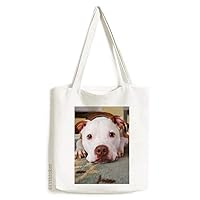 White Bulldog Pet Animal Picture Tote Canvas Bag Shopping Satchel Casual Handbag