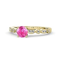 0.87 ctw Pink Sapphire (5.80 mm) with accented Diamonds Women Engagement Ring with Milgrain work in 14K Gold