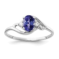 14k White Gold Polished Prong set 6x4mm Oval Tanzanite Diamond Ring Size 6.00 Jewelry Gifts for Women