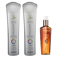 Set No Yellow Shampoo, Treatment Mask and Argan Oil. Color Care,Hair Intensifier and Damage Repair. Without Salt and Parabens for Blonde Hair (Platinum Blonde,Azul Plata))