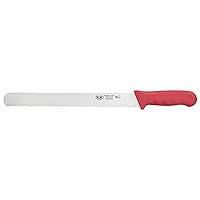 Winco KWP-121R Stäl Stamped Cutlery Wavy-Edge Slicer Bread Knife 12' Stainless Steel Blade, Red Plastic Handle