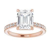 10K Solid Rose Gold Handmade Engagement Rings 2 CT Emerald Cut Moissanite Diamond Solitaire Wedding/Bridal Ring Set for Woman/Her Propose Ring, Perfact for Gift Or As You Want