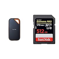 SanDisk 2TB Extreme PRO Portable SSD - Up to 2000MB/s - USB-C, USB 3.2 Gen 2x2 - External Solid State Drive - SDSSDE81-2T00-G25 512GB Extreme PRO SDXC UHS-I Card
