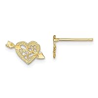14k Gold Sparkle Cut Love Heart With Arrow Post Earrings Measures 7x10mm Wide Jewelry for Women