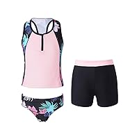 CHICTRY Girls Tie Dye 3 Piece Athletic Swimsuit Racer Top Shorts Brief Bathing Suit Rashguard Set