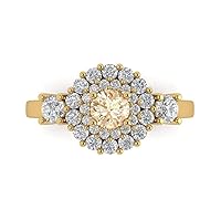 Clara Pucci 1.12 ct Round Cut Halo Solitaire Genuine Natural Brown Morganite Engagement Promise Anniversary Bridal Ring 18K Yellow Gold
