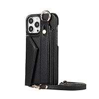 Card Pocket Wallet Phone Case for iPhone 14 pro 11 12 13 Pro Max Cases Leather Anti-Fall Wrist Band Cover,Black,for iPhone 13