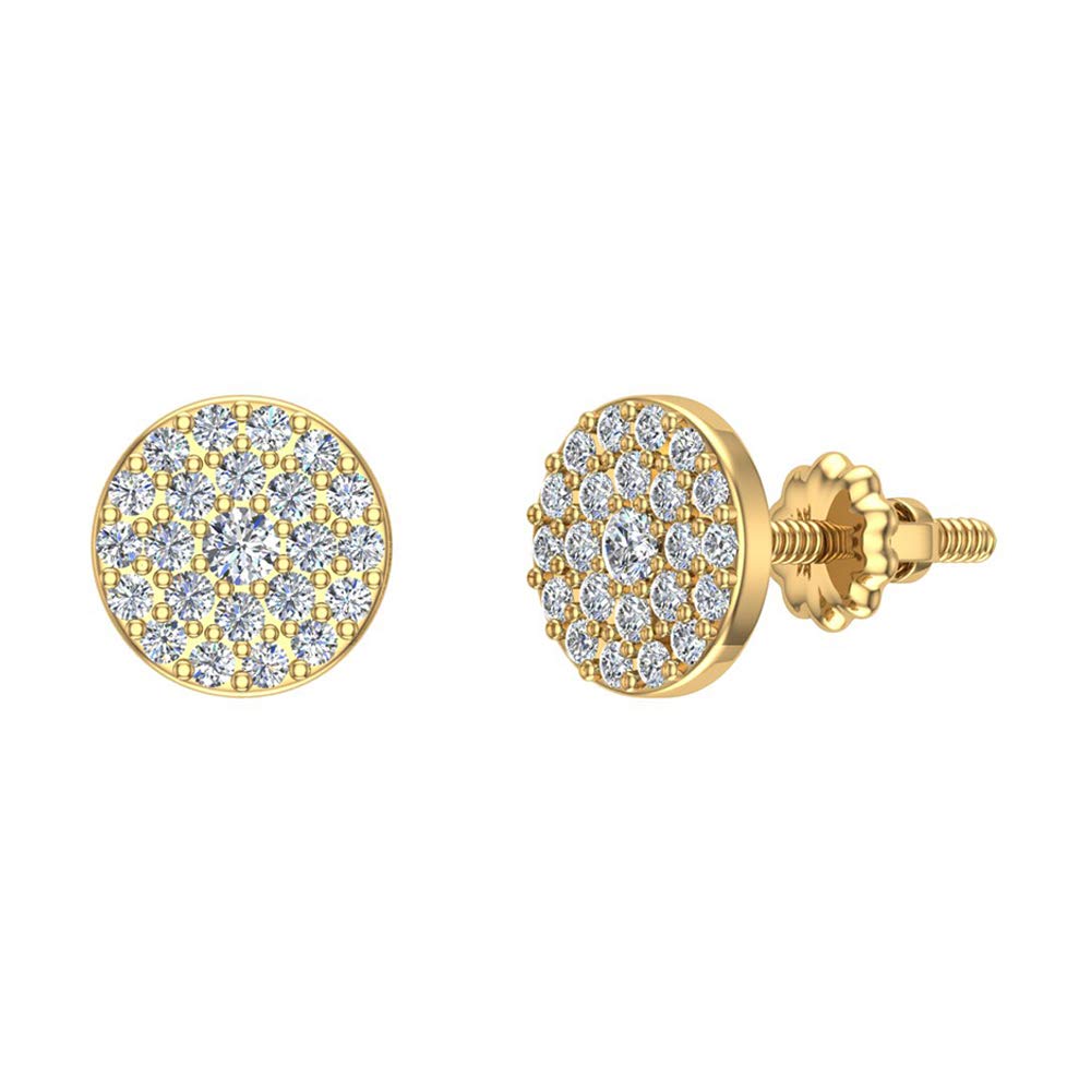 Diamond Earrings Round Brilliant Cluster Studs 1/2 ctw 14K Solid Gold (I,I1)