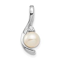 14k White Gold Polished Freshwater Cultured Pearl Diamond Pendant Necklace Measures 17x7mm Wide Jewelry for Women