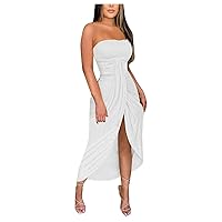 XJYIOEWT Spring Dresses for Women 2024 Long Sleeve Wedding Guest Knee Length, Shirt Strapless Casual Dress Dress Tunic