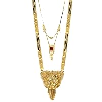 Presents Traditional Necklace Pendant Gold Plated Hand Meena 30Inch Long and Love Heart 18Inch Short Combo of 2 Mangalsutra/Tanmaniya/Nallapusalu/Black Beads #Frienemy-1597