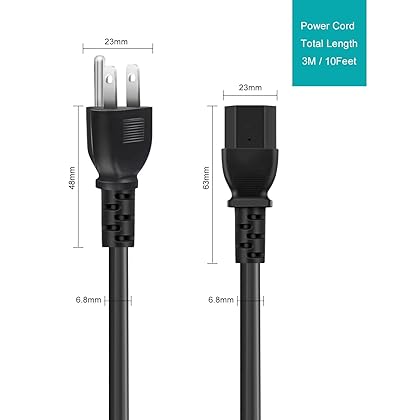 Narpendu 10Ft 3 Prong AC Power Cord for Personal Computer PC Monitor Samsung Hisense Sony Vizio Plasma Bravia UHD Smart TV (NEMA 5-15P to IEC320C13 10A 125V) Universal Power Supply Cable Replacement