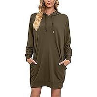 Women's Long Hooded Lace-Up Sweater Sweatshirt Dress Zipper Pullover with Pockets Sweater Dresses Slim Long Tunic