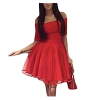 SABridal Sexy Short Sleeve Knee Length Party Dress Tulle Off The Shoulder Homecoming Dresses DQSAB901