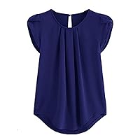 Womens Summer Tops Ruffle Sleeve Scoop Neck Solid Color Tunic Tshirts 2023 Loose Fit Casual Fashion Button Shirts