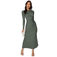 Dresses for Women 2024 Solid Ruched Side Elegant Dress Fashion Midi Long Dress