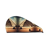 Dreaming of The Pyramids of Khufu Coral Velvet Dry Hair Cap for Women Hair Caps with Buttons for Drying Curly Long & Thick Hair Anti Frizz