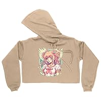 Anime Print Women's Cropped Hoodie - Kawaii Girl Cropped Hoodie - Kawaii Graphic Hooded Sweatshirt