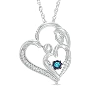 Miracle Set Created Blue Topaz & Diamond Heart Pendant Necklace 14K White Gold Finish