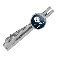 Hockey Mask Skull Crossbones Stick Round Tie Bar Clip Clasp Tack Silver Color Plated