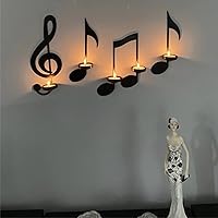 Music Note Wall Sconce, Black Treble Clef Wall Decor Vintage Art Musical Note-Style Candle Holders, Hanging Wall Signs Music Theme Metal Wall Decors for Home Living Room Classroom (Black)