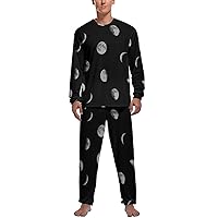 Moon Phase Casual Mens Pajamas Set Long Sleeve Sleepwear Top and Pants Loungewear