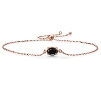 Gem Stone King 18K Rose Gold Plated Silver Black Sapphire Solitaire Bracelet For Women (1.10 Cttw, Oval Cut 7x5mm)