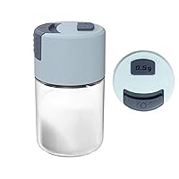 Measuring Salt and Pepper Shakers, Precise Quantitative Each Press 1/8 tsp (0.5g), Ration Spice Dispenser Air-Tight Clear Glass Seasoning Bottle for Kitchen Camp, Healthy Daily Intake(BLUE)