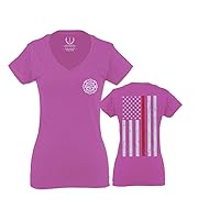American Flag Thin Red Line Firefighter Support Seal for Women V Neck Fitted T Shirt