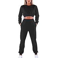 Mokoru Women's Workout 2 Piece Outfits Tracksuit Long Sleeve Crop Tops Joggers Pants Sets Sweatsuits