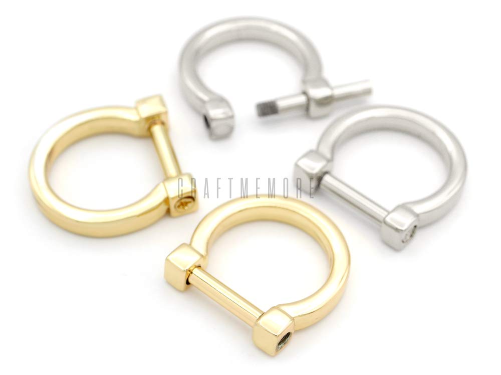 CRAFTMEMORE D-Rings with Closing Screw Shackle Key Holder Horseshoe U Shape Dee Ring DIY Leather Craft Purse Replacement for 1/2 Inch Strap 4 pcs (Gold)