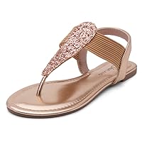 Shoe Land Womens SL-Mona Flat Sandals Elastic Strappy String Thong Ankle Strap Sandal Sparking Gladiator Summer Dressy Shoes for Daily